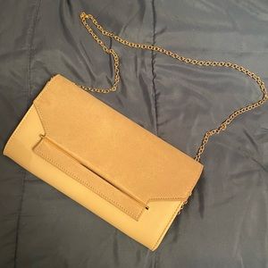 Beige Clutch With gold chain
